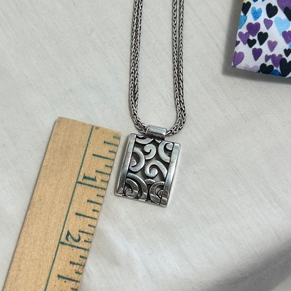 Brighton Deco Lace Necklace Silver Plated Scroll Design Double Chain & Cloth Bag - Picture 7 of 9